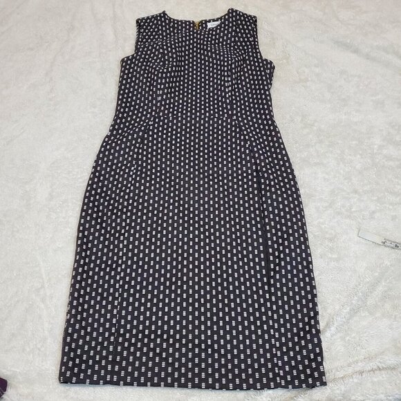 Calvin‎ Klein Black White Square Sleeveless Stretch Office Career Sheath Dress 8 - Picture 1 of 10
